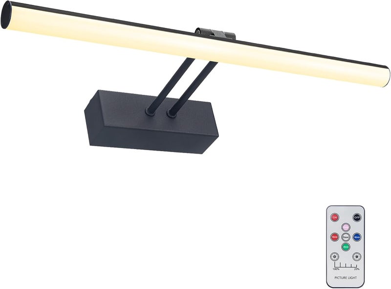 HOWMZON Picture Light, 16" AA Battery Picture Light,Full Metal Picture Frame Light,Wireless Picture Lights with Remote for Wall Display, Photo,Library Black - Image 1